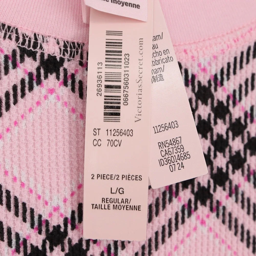 Victoria's Secret Pretty Blossom Lovely Plaid Pink Thermal Pajama Set Size L NWT